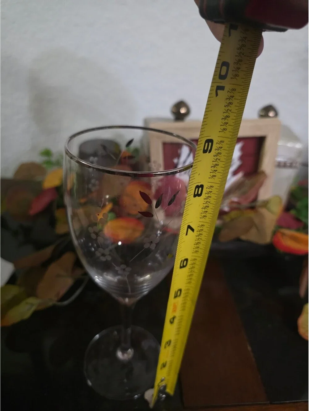 Vintage Black White Floral Silver Rim Wine Glasses Set of 4